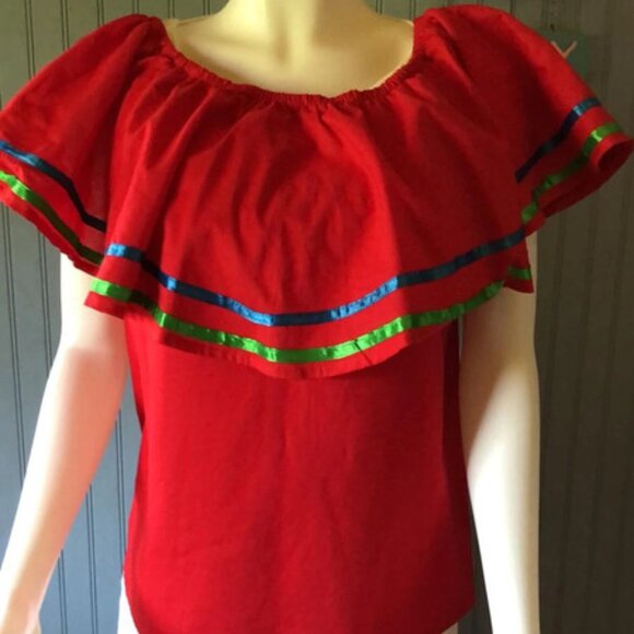 Typical Folkloric Blouse  Campecina Blouse Size M Red Handmade - Picture 1 of 16